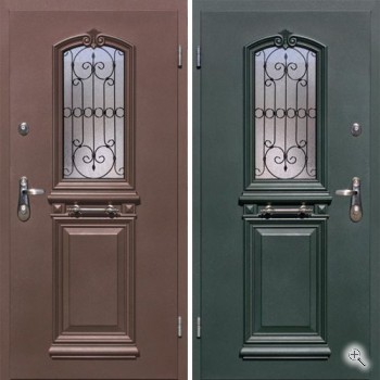 Эксклюзивная металлическая дверь с порошковым окрасом, стеклом и ковкой - купить от производителя Мосдвери Эксклюзивная металлическая дверь с порошковым окрасом, стеклом и ковкой
